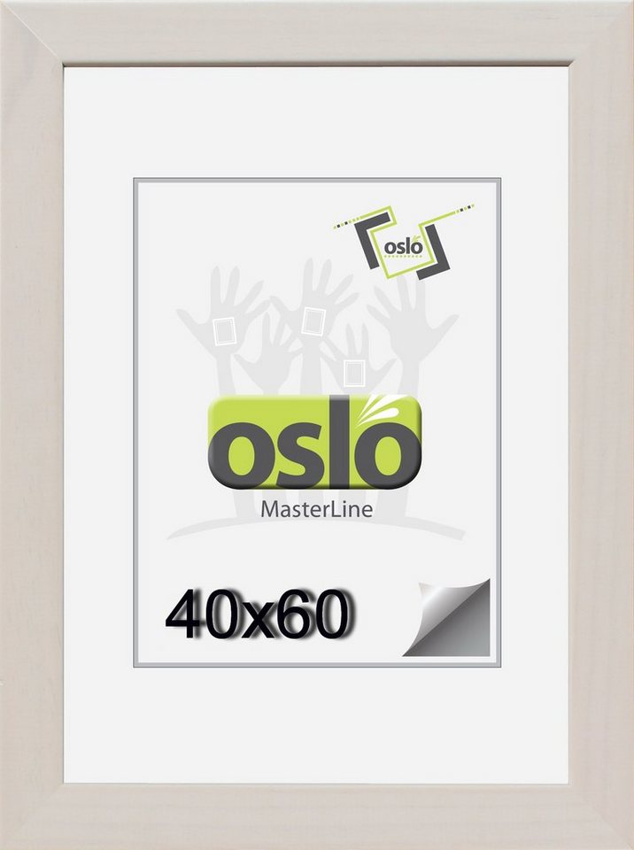 Oslo MasterLine Portraitrahmen Bilderrahmen 40 x 60 cm Holz massiv, FSC-zertifiziert, (silber} {weiß gekalkt), 40 x 60 cm weiss gekalkt Fotorahmen mit Echtglas von Oslo MasterLine