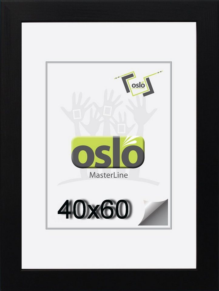 Oslo MasterLine Portraitrahmen Bilderrahmen 40 x 60 cm Holz massiv, FSC-zertifiziert, (silber} {weiß gekalkt), 40 x 60 cm schwarz Fotorahmen mit Echtglas von Oslo MasterLine