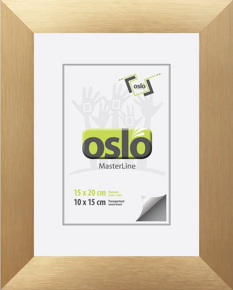 Oslo MasterLine Portraitrahmen Bilderrahmen Aluminium gebürstet Echtglas stabiler Aufsteller Alu, Rahmenfarbe gold, Format 15x20 cm von Oslo MasterLine