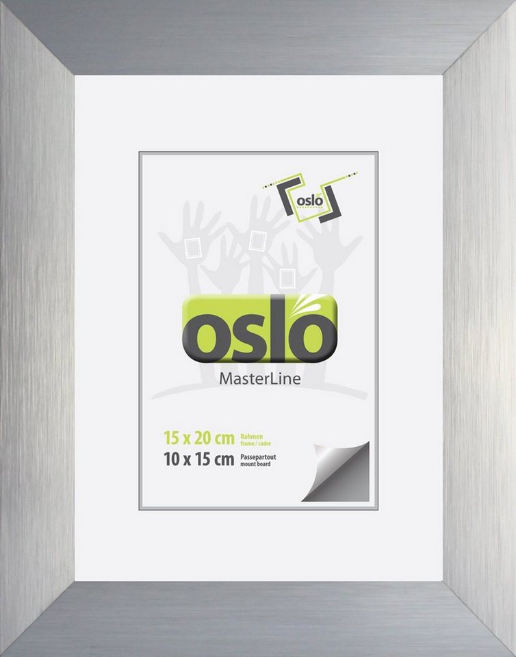 Oslo MasterLine Portraitrahmen Bilderrahmen Aluminium gebürstet Echtglas stabiler Aufsteller Alu, Rahmenfarbe silber, Format 15 x 20 cm von Oslo MasterLine