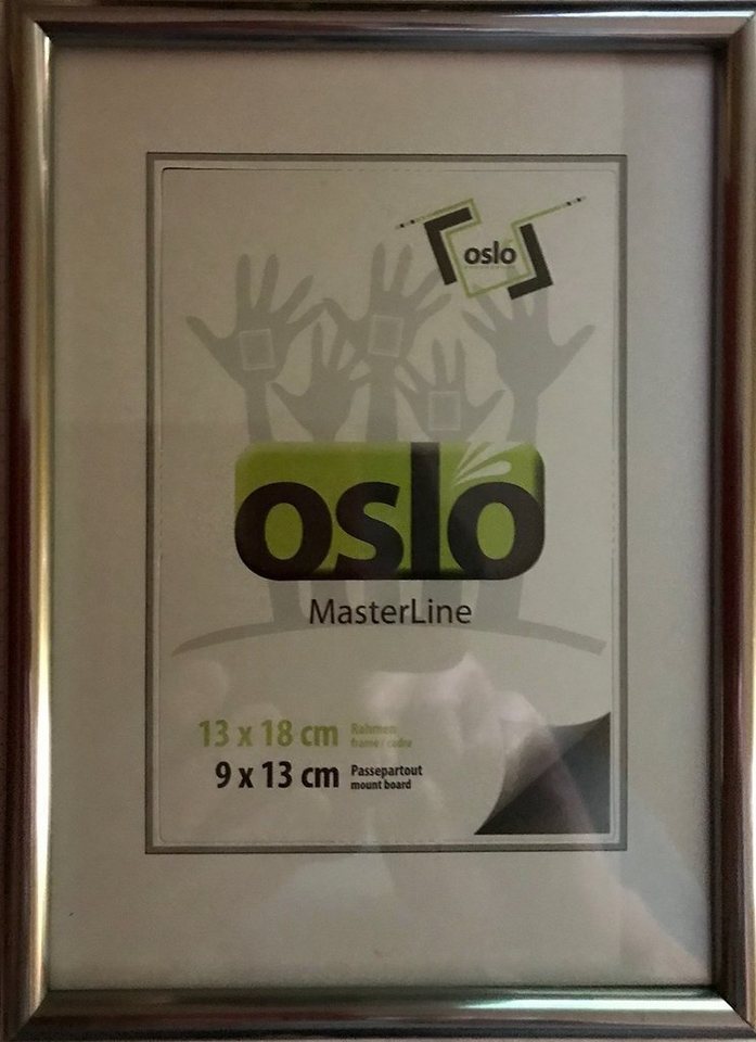 Oslo MasterLine Portraitrahmen Bilderrahmen Kunststoff Becker & Hach Echtglas schmales Profil FSC, {9x13} {10x15} {13x18} {15x20}, FH 13 x 18 cm stahl / dunkelgrau, mit stabilem Aufsteller von Oslo MasterLine