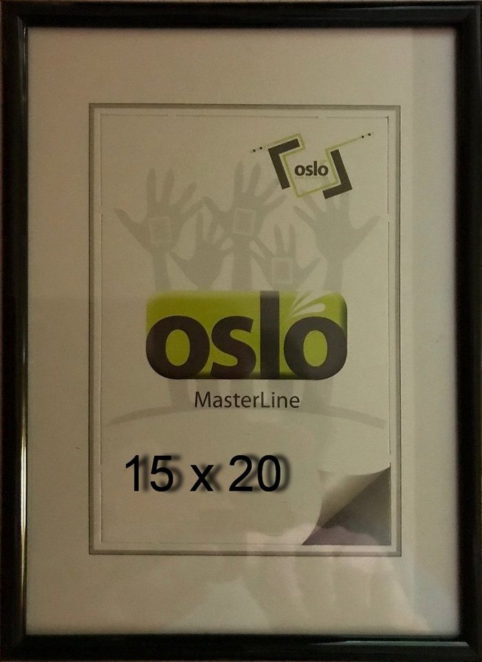 Oslo MasterLine Portraitrahmen Bilderrahmen Kunststoff Becker & Hach Echtglas schmales Profil FSC, {9x13} {10x15} {13x18} {15x20}, FH 15 x 20 schwarz mit stabilem Aufsteller von Oslo MasterLine