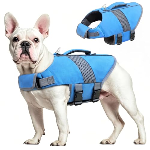 Oslueidy Hund Rettungsweste Hohe Flotation, Reflektierende Hund Rettungsretter schwimmt Weste Rettungsweste Badeanzugen Kleiner Mittlerer Großer Hunde Schwimmen Bootfahren Surfen Kajakin (Blau, L) von Oslueidy