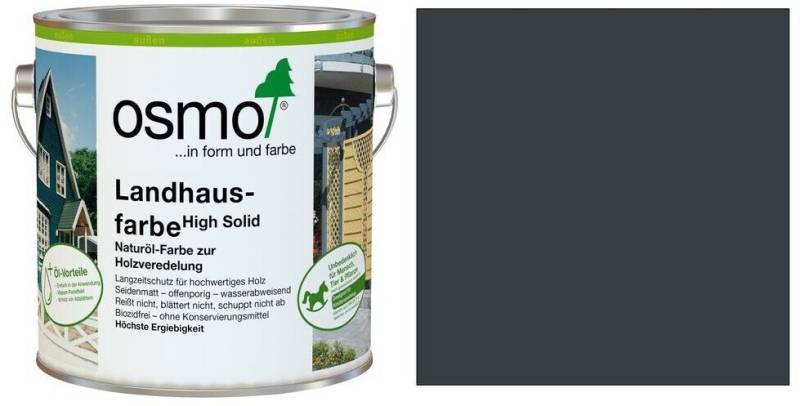 Osmo Wetterschutzfarbe Osmo Landhausfarbe Anthrazitgrau 2,5 l Holzfarbe außen seidenmatt, wetter- und UV-beständig, offenporig von Osmo