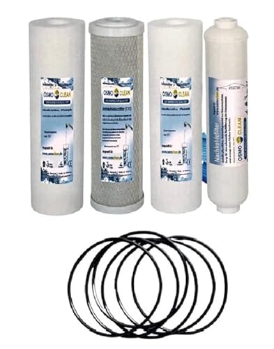 Filterset für 5-stufige Osmoseanlage Umkehrosmose Filter z.B 300 GPD / 500 GPD 10 Zoll + Dichtungen für Filtergehäuse (6 STK.) von Osmoclean