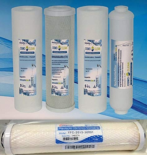 Osmoclean Filtersatz 5-stufige Umkehrosmose Filter/Osmoseanlage 10 Zoll + Sidestream Membrane 300 GPD von Osmoclean