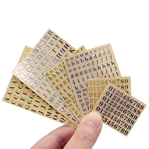 Osmond 6 Kleine 0,18 Alphabet Nummern Aufkleber, Glitzer Legierung, Selbstklebende Buchstaben Aufkleber, Gold/Silber (4,5 Mm) von Osmond