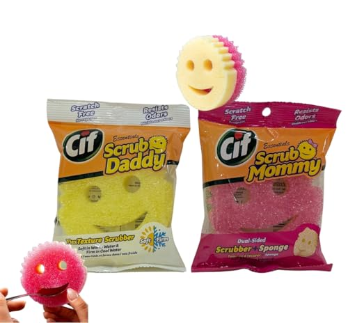 Cif Essentials Scrub Mommy und Daddy Scheuerschwamm, doppelseitig, streifenfrei, geruchshemmend, Flextextur, ideal für Küche und Bad, 2 Stück Cif Essentials Scrub Mommy und Daddy Scheuerschwamm, doppelseitig, streifenfrei, geruchshemmend, Flextextur, ideal für Küche und Bad, 2 Stück von OsoRetail