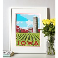 Iowa Reise Poster, Vintage-Stil Haus, Wandkunst, Reisen, Urlaub, Home State, Souvenir, Rahmen Nicht Enthalten von OsoTraveled
