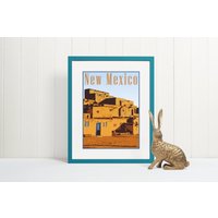 New Mexico Reise Poster, Vintage-Stil Haus, Wandkunst, Reisen, Urlaub, Home State, Souvenir, Rahmen Nicht Enthalten von OsoTraveled