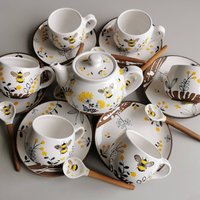 Teegedeck Handmalerei Hummeln | Teekanne, Tassen, Untertassen, Löffel Von Osokaart Keramik. Nettes Geschenk Für Mutter, Nette Freundin, Schwester von OsokaArtCeramics