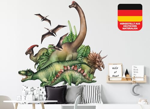 Osomhome Dino Wandtattoo Dinosaurier (99x106cm) I Wandsticker Dinosaurier | Wandaufkleber Wandbild Dino Deco Kinderzimmer Junge & Mädchen | T-REX Triceratops Brachiosaurus Stegosaurus os3207 von Osomhome