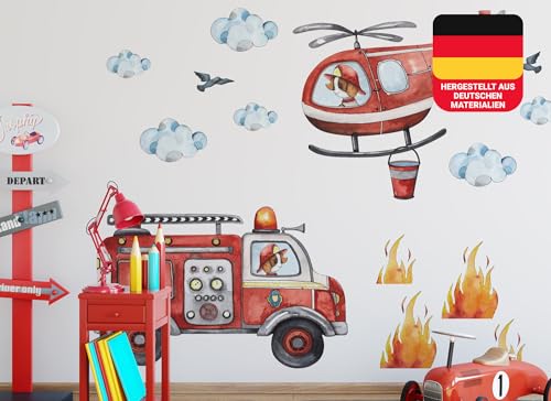 Osomhome | Wohnzimmer Wandtattoo Kinderzimmer Junge | Wandsticker Mädchen Babyzimmer Aufkleber | Feuerwehr Hubschrauber Wanddeko Schalfzimmer | os2800 170x130 cm von Osomhome