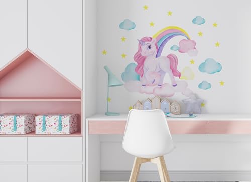 Osomhome - Wandtattoo Kinderzimmer Mädchen - Wandtattoo Einhorn [75x70cm] | Kinderzimmer & Babyzimmer Deko | Wandsticker Kinderzimmer Mädchen, Wandtattoo Mädchenzimmer | os2041 von Osomhome