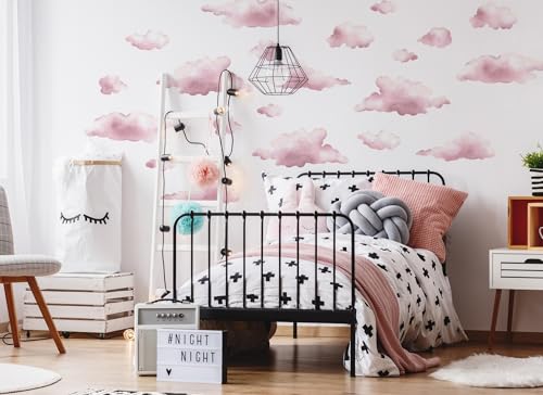 Osomhome Wandtattoo Kinderzimmer Mädchen & Junge | Kinderzimmer & Babyzimmer Deko | Wandsticker & Wanddeko Kinderzimmer | Wandaufkleber Kinderzimmer Wall Stickers (Rosa Wolken, M) von Osomhome
