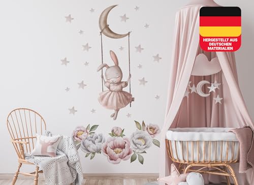 Osomhome Wandtattoo Kinderzimmer Mädchen & Junge: Hase & Mond (150x140cm) | Kinderzimmer & Babyzimmer Deko | Wandsticker & Wanddeko Kinderzimmer | Wandaufkleber Kinderzimmer Wall Stickers os2459 von Osomhome