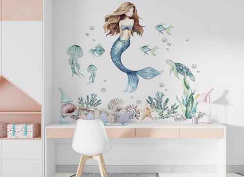 Osomhome |Wandtattoo Kinderzimmer Wandsticker | Wanddeko Babyzimmer | Schlafzimmer Junge Mädchen Selbstklebend (Blau Meerjungfrau, S) von Osomhome