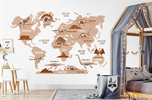 Osomhome Dino Wandtattoo Weltkarte Dinosaurier (120x80cm) | World Map Wall Decoration Wandsticker | Dino Deco Kinderzimmer Junge & Mädchen | Wandaufkleber Wandbild Kinderbilder os5041 von Osomhome