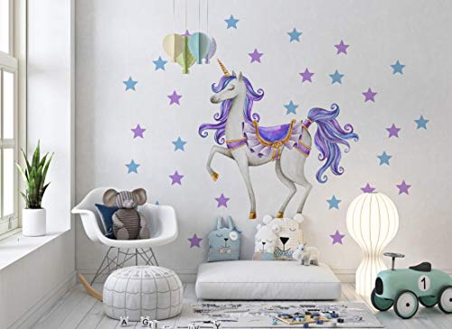 Wandaufkleber Einhorn Pastellfarben blau Wandbild I Sterne Kinderbilder Junge Kinderzimmer Mädchen Aufkleber Osomhome os2003 (190 x 150 cm) von Osomhome