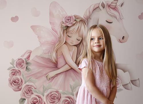 Wandaufkleber Einhorn Wandbild I Kinderbilder Junge Kinderzimmer Mädchen Aufkleber Osomhome (Einhorn + Ballerina, L) von Osomhome