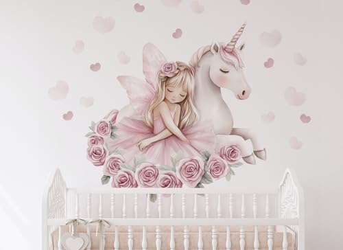 Wandaufkleber Einhorn Wandbild I Kinderbilder Junge Kinderzimmer Mädchen Aufkleber Osomhome (Einhorn + Ballerina, M) von Osomhome