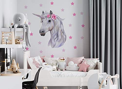 Wandaufkleber Einhorn Wandbild I Sterne Blumen Kinderbilder Junge Kinderzimmer Mädchen Aufkleber Osomhome os2031 (202 x 195 cm) von Osomhome