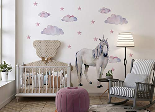 Wandaufkleber Einhorn Wandbild I Sterne Wolken Kinderbilder Junge Kinderzimmer Mädchen Aufkleber Osomhome os2025 (195 x 140 cm) von Osomhome