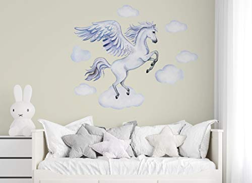 Wandaufkleber Pegasus Wolken Wandbild I Wolken Pegasus Kinderbilder Junge Kinderzimmer Mädchen Aufkleber Osomhome os2046 (124 x 103 cm) von Osomhome