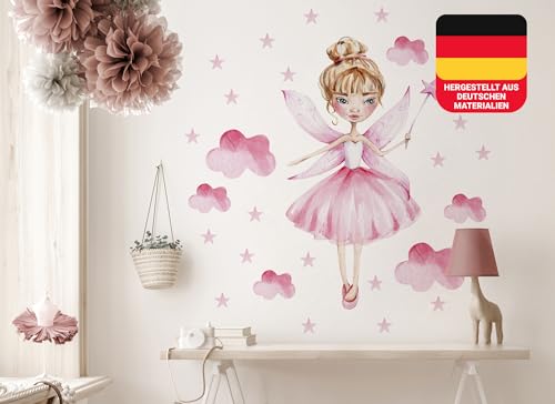 Osomhome Wandtattoo Kinderzimmer Mädchen Fee (120x110cm) | Kinderzimmer Deko Babyzimmer Wanddeko | Wandaufkleber Wandbild Kinderbilder Wandsticker | Wolken Sterne Zauberstab os6605 von Osomhome