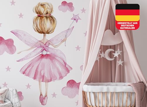 Osomhome Wandtattoo Kinderzimmer Mädchen Fee (170x160cm) | Kinderzimmer Deko Babyzimmer Wanddeko | Wandaufkleber Wandbild Kinderbilder Wandsticker | Wolken Sterne Zauberstab os6600 von Osomhome