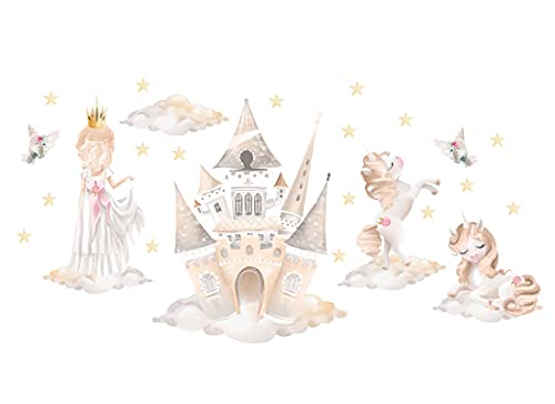 Osomhome Wandtattoo Kinderzimmer Mädchen Prinzessin (180x90 cm) | Kinderzimmer Deko Babyzimmer Wanddeko | Wandaufkleber Wandbild Kinderbilder Wandsticker | Castle, Burg, Einhorn os6201 von Osomhome