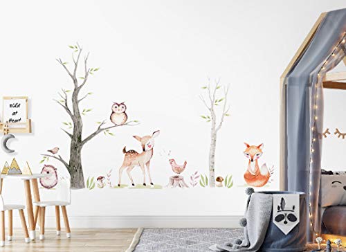 Wandtattoo Waldtiere I Blätter Reh Fuchs Vogel Wald Kinderbilder Junge Kinderzimmer Mädchen Aufkleber Osomhome os3660 (240x150cm) von Osomhome