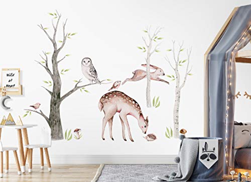 Wandtattoo Waldtiere I Blätter Reh Kaninchen Vogel Wald Kinderbilder Junge Kinderzimmer Mädchen Aufkleber Osomhome os3655 (170x140cm) von Osomhome