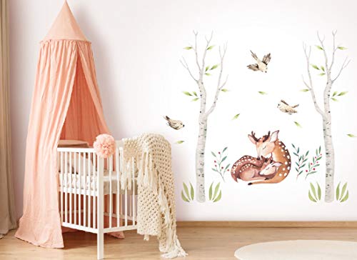 Wandtattoo Waldtiere I Blätter Reh Vogel Wald Kinderbilder Junge Kinderzimmer Mädchen Aufkleber Osomhome os3675 (160x147cm) von Osomhome