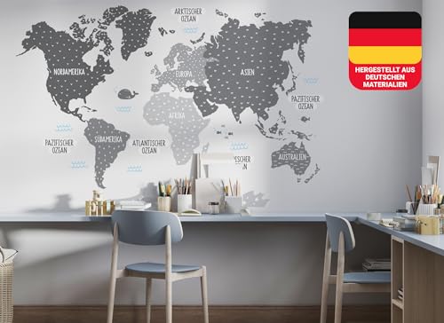 osomhome - Wandtattoo Weltkarte Kinder - *Deutsch* [120x80cm] Pastell grau | Wandtattoo Kinderzimmer Junge & Mädchen, Wandsticker Kinderzimmer Jungen, Wanddeko | World Map Wall Decoration | os5025 von Osomhome