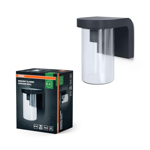 OSRAM Außenwandleuchte E27 Klarglas, modernes Design Aluminium in Dunkelgrau, IP44-Schutz, stoßfest IK03, Wandleuchte für Terrasse und Balkon von Osram