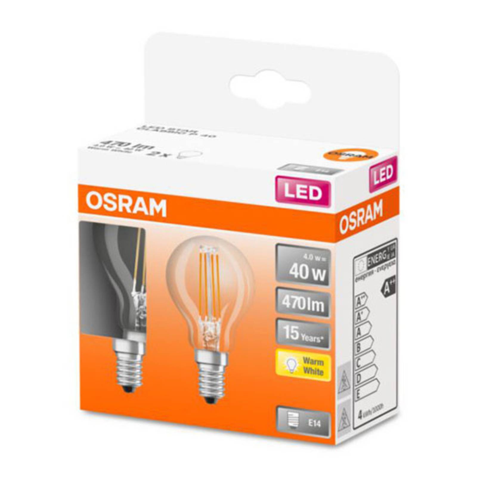 OSRAM Classic P LED-Lampe E14 4W 2.700K klar 2er von Osram
