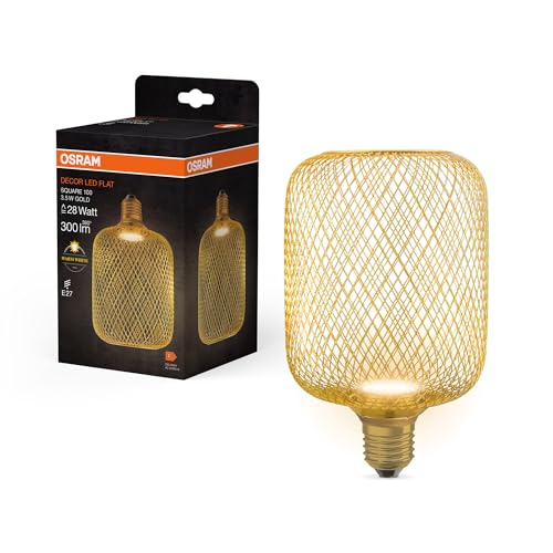Osram DECOR LED Flatlampe im Metallgehäuse aus gefrostetem Kunststoff in Gold mit 100 mm in Warmweiß (2700 K), 3,5 W / 300 lm und E27 Sockel, ist nicht dimmbar und bietet edle Beleuchtung. von Osram