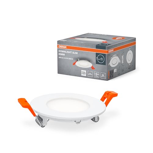 Osram Downlight Slim 85mm, LED Einbauleuchte, 4.5W, 4000K neutralweiß, 240 Lumen, flaches Design, IP20, einfache Montage für Wohnräume und Küchen Osram Downlight Slim 85mm, LED Einbauleuchte, 4.5W, 4000K neutralweiß, 240 Lumen, flaches Design, IP20, einfache Montage für Wohnräume und Küchen von Osram