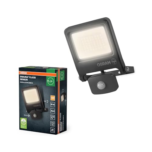 Osram ENDURA FLOOD PC 30W LED-Fluter mit Sensor, 3000K warmweiß, 3000 Lumen, IP44 Flutlicht Bewegungsmelder 9m, Zeit-Steuerung 5s-10min von Osram