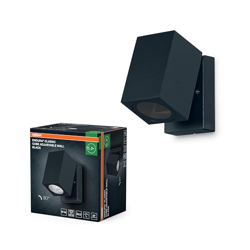 OSRAM ENDURA Classic Cube ADJ WALL Außen-Wandleuchte, schwarz, GU10-Sockel (max 35W), kann mit einfacher oder smarter Lampe bestückt werden, ausrichtbarer Leuchtenkopf, Schutzklasse IP44 von Osram