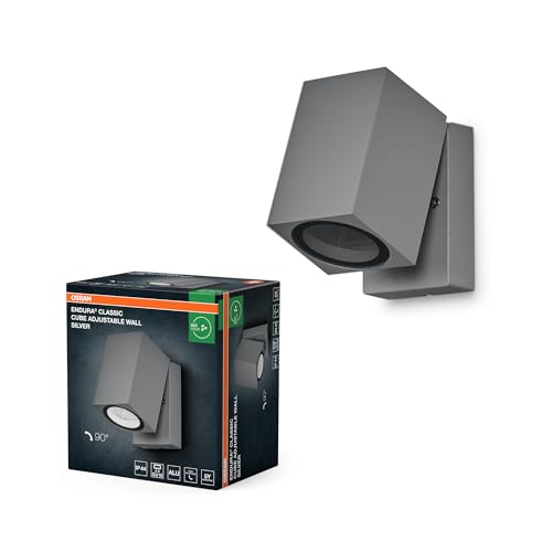OSRAM ENDURA Classic Cube ADJ WALL Außen-Wandleuchte, silber, GU10-Sockel (max 35W), kann mit einfacher oder smarter Lampe bestückt werden, ausrichtbarer Leuchtenkopf, Schutzklasse IP44 von Osram