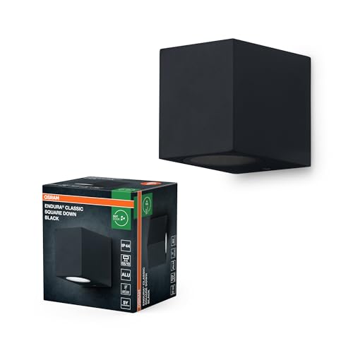 OSRAM ENDURA Classic Square Down Außen-Wandleuchte, schwarz, GU10-Sockel (max 35W), kann mit einfacher oder smarter Lampe bestückt werden, Down oder Up/Down Leuchtenvariante, Schutzklasse IP44 von Osram