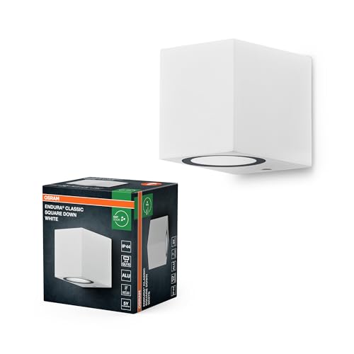 OSRAM ENDURA Classic Square Down Außen-Wandleuchte, weiß, GU10-Sockel (max 35W), kann mit einfacher oder smarter Lampe bestückt werden, Down oder Up/Down Leuchtenvariante, Schutzklasse IP44 von Osram