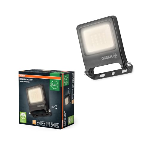 OSRAM ENDURA FLOOD PC 10W LED-Fluter, 3000K warmweiß, 1000 Lumen, IP65 Flutlicht wetterfest, recyceltes Aluminium, 110° Winkel, Dunkelgrau von Osram