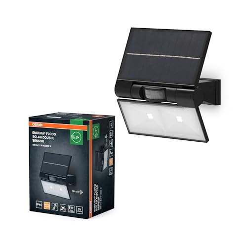 Osram ENDURA Solar-Outdoor-Flutlichter mit Tageslicht- und Bewegungsmelder in Dunkelgrau, IP44-Schutz, Ersatz für Halogenlampenfluter von Osram