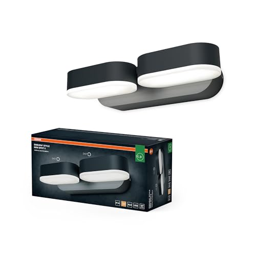 OSRAM ENDURA Style 2er-Set Mini-Spots in Dunkelgrau, LED-Outdoor-Wandleuchte mit 340° drehbarem Kopf, IP44-Schutz, ideal für Eingangsbeleuchtung von Osram