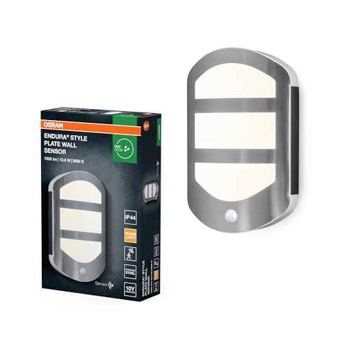 OSRAM ENDURA Style Plate Wall Wandleuchte in moderner Edelstahloptik mit Sensor und indirektem Licht, helle und funktionale LED-Außenleuchte, IP44-Schutz, für Eingangsbeleuchtung und Fassaden von Osram