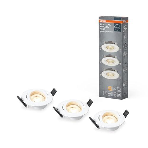 OSRAM Einbaustrahler-Set mit stufenlos dimmbar über Wandschalter, in Weiß aus Aluminium, mit integriertem LED-Modul und Treiber, IP20-Schutz für Innenräume wie abgehängte Decken von Osram