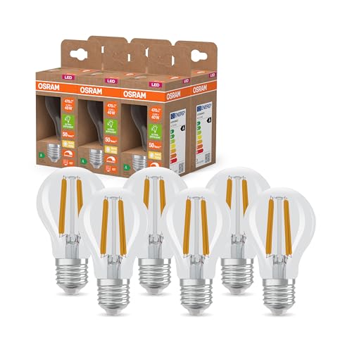 Osram Energy Class LED-Lampe in klassischer Kolbenform, 2.2 W / 470 lm, EEK A, warmweißes Licht (2700 K), CRI 80, aus klarfarbenem bleifreiem Glas, E27 Sockel, IP20, 60mm DM, dimm,6-Pack von Osram